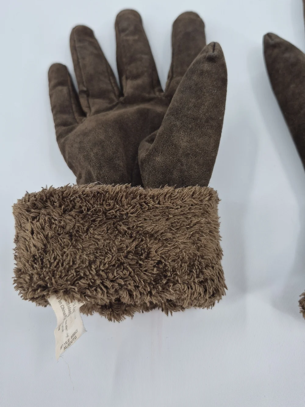Womens XL Gloves Genuine Leather Suede Brown Polyester Fur Lined Snug Fit